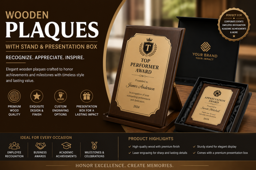 Wooden Plaques with Stand and Presentation Box